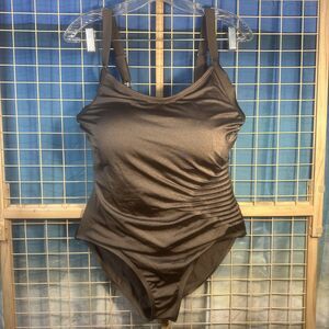 Calvin Klein Side Cinched Tummy-Control One-Piece Swimsuit Metallic Brown  Sz 14